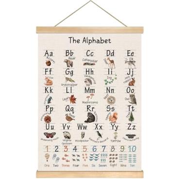 Imagem de You found a duck Arte de parede educativa com alfabeto e números da floresta, 35 x 45 cm, moldura de madeira natural, decoração de berçário