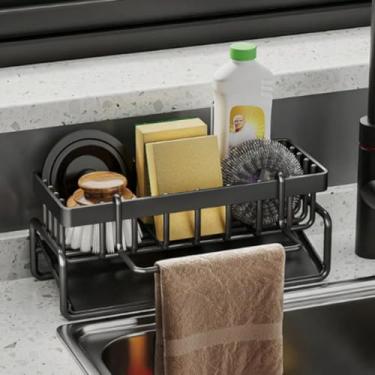 Imagem de Organizador de pia de cozinha de aço inoxidável, prateleira de armazenamento de bancada para esponjas, sabonete, escova, suporte de toalha