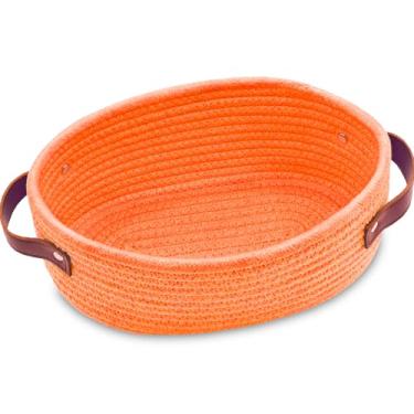 Imagem de Pequena cesta de tecido, mini cesta de armazenamento de corda de algodão, pequena cesta de Páscoa branca, cesta de prateleira, cesta decorativa oval, cesta de presente vazia