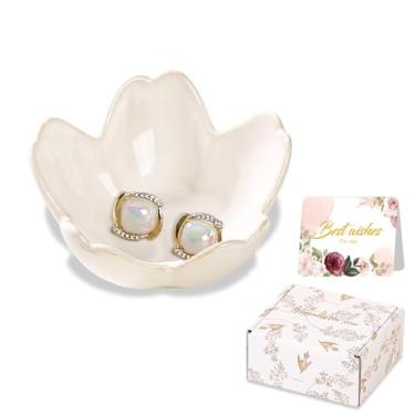 Imagem de Joias de cerâmica com flores, suporte de anel, bandeja de joias fofa, organizador de vaidade, decoração de quarto, mesa de cabeceira estética, decoração de banheiro, bugigangas, prato de amizade