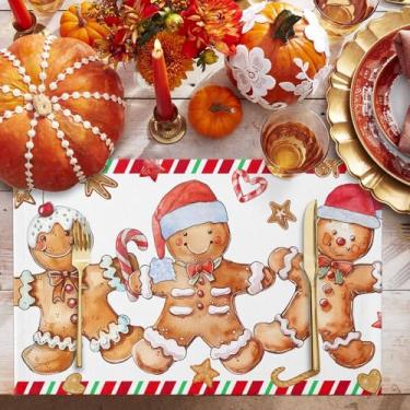 Imagem de Jogo americano americano de cúrcuma de Natal, pão de gengibre, para mesa de jantar, vermelho, vintage, chapéu de Papai Noel, tapete de mesa de inverno, férias, casa, festa, cozinha, decoração de mesa