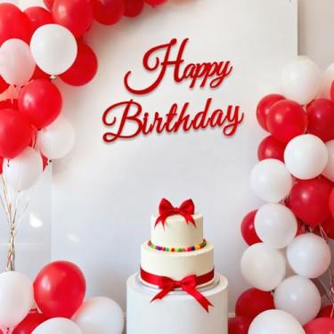 Imagem de TONIFUL Placa de feliz aniversário para pano de fundo - faixa de feltro vermelha - inclui cola de bolinhas - perfeita para decoração de parede, pano de fundo de festa de aniversário, arco de balão