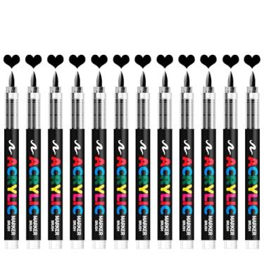 Imagem de ZZWUAPT Caneta de tinta preta, pacote com 12 marcadores de tinta acrílica, ideal para pintura rupestre, madeira, metal, tecido, plástico, tela, vidro, cerâmica, artesanato DIY