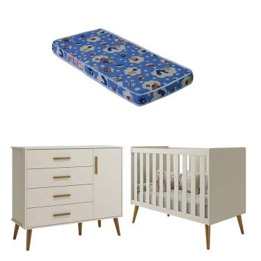 Imagem de Kit Berço Americano e Cômoda Infantil Isis 1 Porta 4 Gavetas MDF 133cm Bege Reller