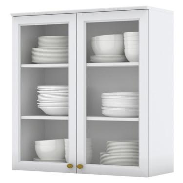 Imagem de Armario Aereo 2 Portas Vidro Mdf 80 Cm Americana C366 Branco Henn