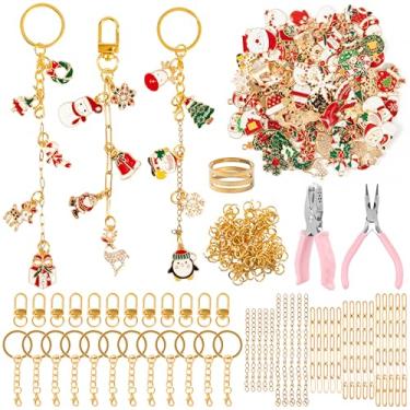 Imagem de WATINC Kit de fabricação de chaveiros de Natal DIY – Kit de 302 peças com pingentes esmaltados, pingentes, correntes extensoras, anéis e ferramentas (pliers, perfuradores) para enfeites de Natal