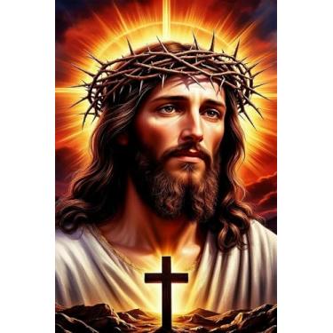 Imagem de RYMILIE Kits de arte de diamante de oração de Jesus Cristo para adultos, kits de pintura de diamante cruz 5D para iniciantes, pinturas de diamante redondas redondas DIY imagem pedra preciosa arte e