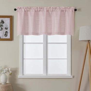 Imagem de Lecloud Saia rosa blush para cortinas de janela de 55 cm de comprimento, cortinas de filtragem de luz modernas de privacidade, cortina rústica curta para casa com bolso para varões para armário de