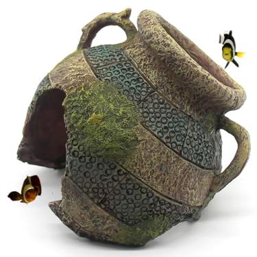 Imagem de relaqcc Decoração de aquário com vaso inclinado caverna para esconderijo, acessórios de aquário Betta para peixes dourados, camarões, conchas, ciclídeos