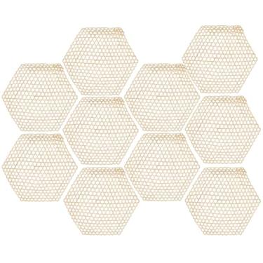 Imagem de CRASPIRE 10 peças de jogo americano em forma de hexágono, tapetes de bambu, luz cáqui, rede de tecelagem, reutilizável, antiaderente, comida quente, almofadas para cozinhar a vapor, bolinhos, prato de