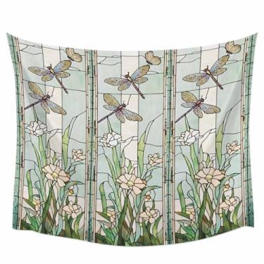 Imagem de Tapeçaria para pendurar na parede grades de janela tapeçarias estética libélula borboleta flor tapeçaria para quarto sala de estar faculdade dormitório arte decoração de parede pano de fundo