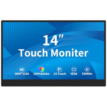 Imagem de Magedok Monitor de tela sensível ao toque 4K de 14 polegadas - 500 nits, 95% AdobeRGB, toque capacitivo de 10 pontos, USB-C/HDMI/MiniDP, caixa de alumínio CNC, VESA - Tela profissional industrial e