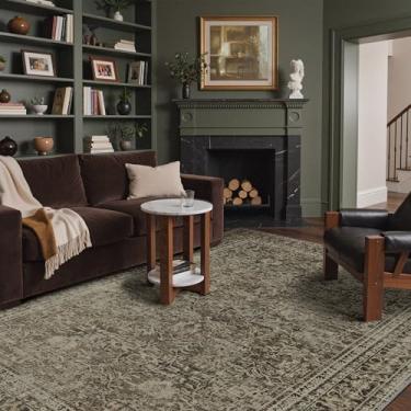 Imagem de Tapete de área de 15 x 23 cm lavável à máquina para sala de estar, tapete ultrafino de pelo baixo, tapete leve impresso para ambientes internos, tapete floral antiderrapante para quarto, sala de