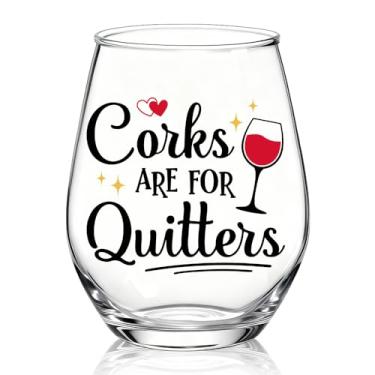 Imagem de XQLZY Corks Are For Quitters Taça de Vinho Sem Haste, Divertida Prova de Bebida Taça de Vinho Sarcasmo Presentes para Mulheres Mãe Avó Tia BFF, Natal Aniversário Ação de Graças Festa Presentes para