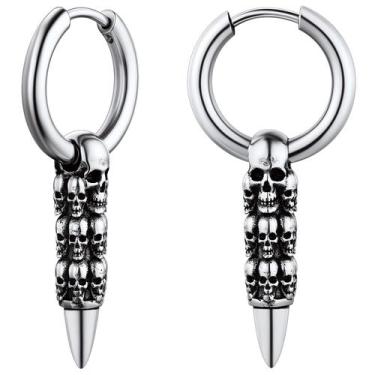 Imagem de Brincos FaithHeart Bullet Skull Drop em aço inoxidável