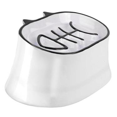 Imagem de Slow Feeder Cat Bowl Y YHY, design inclinado, 18 cm, cerâmica branca