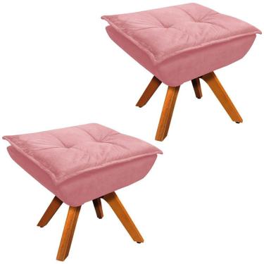Imagem de Kit 2 Puff'S Decorativos Base Giratória Em Madeira Charger Suede Rosê G19 - Gran Belo