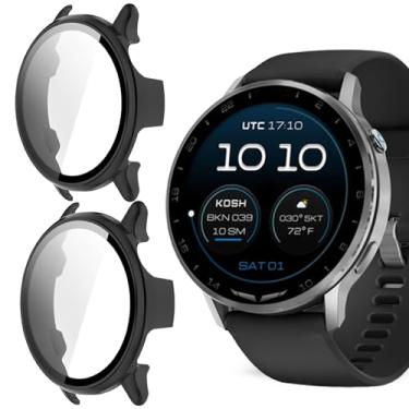 Imagem de Compatível com Garmin D2 Air X15, capa rígida de PC Lamshaw com protetor de tela de vidro temperado compatível com Garmin D2 Air X15 (preto + preto)