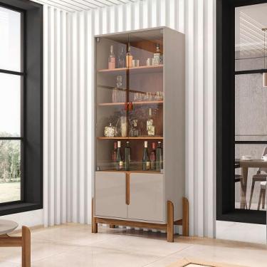 Imagem de Cristaleira 02 Portas Lia 180cm Off White e Cedro C02 - D'Rossi