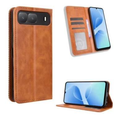 Imagem de Kukoufey Compatível com capas de telefone Tecno Spark Go 5G 2025, capa protetora flip de couro PU compatível com Infinix Hot 60i 5G X6730 capa marrom
