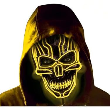 Imagem de SHANJIA Máscara de Halloween, máscara iluminada, crânio assustador com iluminação LED para festival de Halloween, cosplay, baile de máscaras, festa de carnaval (amarelo)