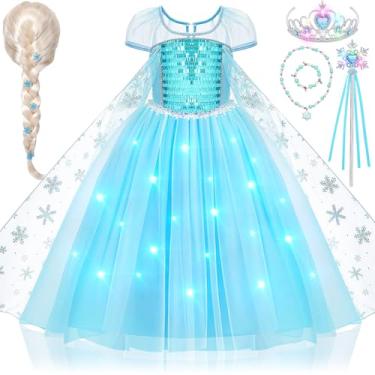 Imagem de G.C Fantasia de Elsa para meninas, com capa, peruca de Elsa, coroa, varinha, brinquedos, princesa, fantasia, Halloween, cosplay, festa de aniversário