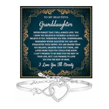 Imagem de Pulseira de presente para neta com cartão de mensagem sincero – Joias significativas da avó ou vovô, pulseira ajustável em caixa de presente para aniversário, formatura, Natal, lembrança para neto nº