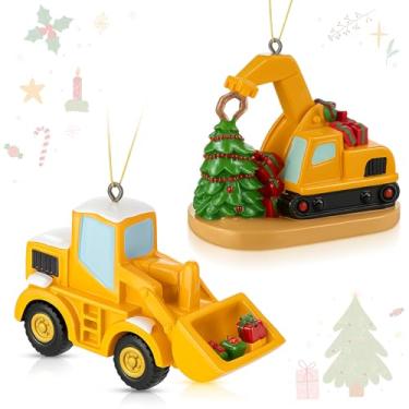 Imagem de Vercraft 2 peças de enfeites de Natal pendurados em escavadeira amarela de 10 cm para decoração de escavadeiras de resina grandes para árvore de Natal, lembrancinhas de festa de casa de bonecas