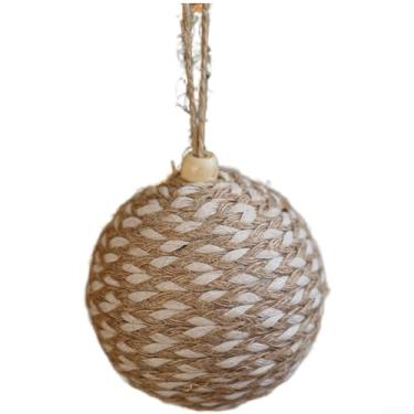 Imagem de Enfeite de árvore de Natal de bola de espuma de linho de 8 cm com corda para pendurar, decoração de férias rústica feita à mão para casa, festa e exibição festiva sazonal, material natural, cor