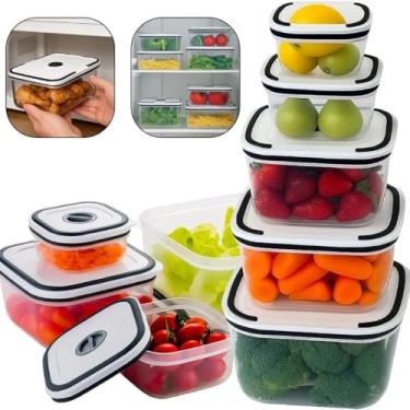 Imagem de Conjunto 5 Potes Herméticos Quadrados com Tampa Branca – Vedação a Vácuo, Livre de BPA, Para Micro-ondas, Freezer e Lava-Louças – Organização de Cozinha