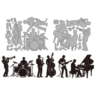 Imagem de MAYJOYDIY Matrizes de corte de metal de banda de jazz para piano e violoncelo, estêncis, orquestra de música vintage, molde de gravação em relevo para artesanato em papel faça você mesmo para fazer
