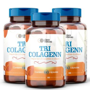 Imagem de Tri Colagenn 500mg Com 60 Cáp - 3 Potes Colágeno Tipo I, Ii E Peptídeos Bioativos Para Pele, Articulações E Juve