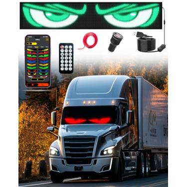 Imagem de Luz Devil Eyes para para-brisas: 89.9 cm x 19.3 cm LED Eyes Sign with App & Remote Control - Visor de iluminação digital programável USB 5V, decoração legal para SUVs e caminhões