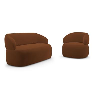 Imagem de Kit Poltrona Giratória E Sofá Orgânico Living Glee 02 Lugares 140cm Veludo Terracota - Abmaza