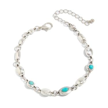 Imagem de FLORA Pulseira feminina multicolorida em metal estilo clássico vintage (Prata/Turquesa)