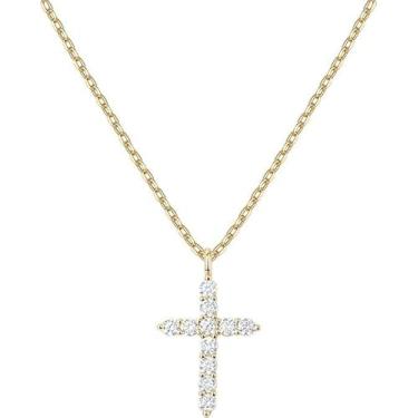 Imagem de Colar feminino de cruz, colar de cruz de zircônia cúbica banhado a ouro para mulheres na moda, colares com pingente de cruz de fé, simples diamante cruz, corrente de elos gargantilhas, joias delicadas