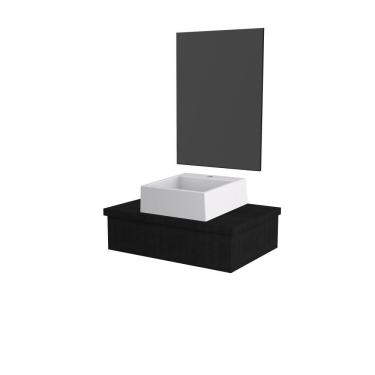 Imagem de Conjunto Bancada C-cuba Q355 E Espelheira Metrópole 601 Nogal Preto ônix