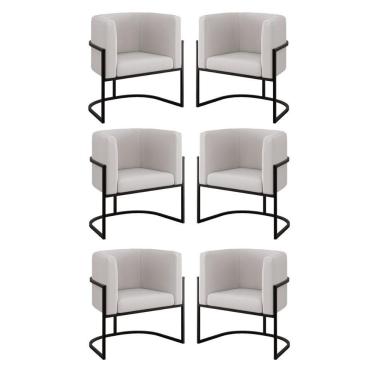 Imagem de Kit 06 Poltronas Lua Sala Decorativa Base Ferro Black Veludo Cor:bege Bege