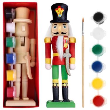 Imagem de Toyvian 1 conjunto de boneca de soldado quebra-nozes de madeira, faça você mesmo, pintável, quebra-nozes, enfeite de fantoche, kit de pintura para decoração de casa de Natal