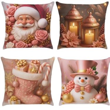 Imagem de Capas Almofada Natal 45x45 Cm Kit Decoração Sala Sofá Cama Presente (NATAL ROSA)