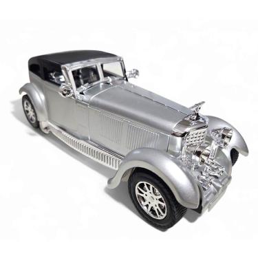 Imagem de Carrinho Miniatura Antigo Clássico Fricção Colecionável 24cm Prata Jr0868