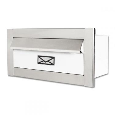 Imagem de Caixa De Correio Carta Frente Em Inox Escovada Com Tarja Branca