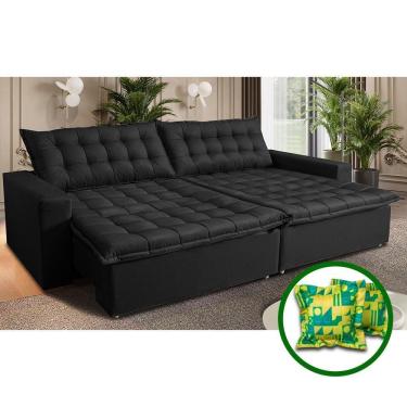 Imagem de Sofá Sem Caixa Retrátil Reclinável 2,75m Cama Inbox França Velusoft Preto