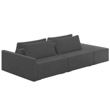 Imagem de Sofá Ilha Modular Com Puff Para Sala Living 232cm Georgia K04 Veludo Cinza Escuro - Mpozenato