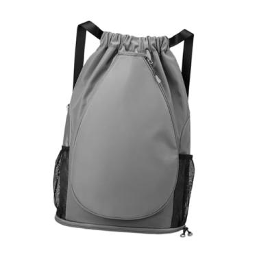 Imagem de KiBcsLic Mochila de tênis, mochila esportiva versátil com fechamento por cordão, bolsa para raquete de tênis, bolsa para badminton, futebol e basquete ao ar, Cinza