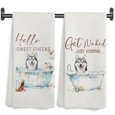 Imagem de WARDOS Toalhas de mão Husky engraçadas, decoração de banheiro Hello Sweet Cheeks, presentes Husky, toalhas de mão decorativas para banheiro, banheiro, presentes para amantes de Husky, 40,6 x 61 cm