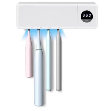 Imagem de Palheta de Ação de Graças, suporte de escova de dentes sem fio, limpador de escova de dentes higienizador com 4 compartimentos e função de temporizador, porta-escovas de dentes recarregáveis sem