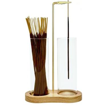 Imagem de Moocervi Suporte de incenso de vidro, suporte para queimador de palitos de incenso com armazenamento, suporte de incenso pendurado de cabeça para baixo com apanhador de cinzas de vidro para meditação