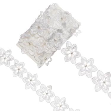 Imagem de letsinstyle Acabamento de pérola com borda de renda 3D de 3 metros, fita de renda de poliéster floral bordada, artesanato de costura para enfeite de vestido de casamento, decoração de vestido faça