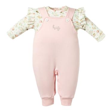 Imagem de Macacão Jardineira Bebê Longo Rosa Gatinhos - Hug